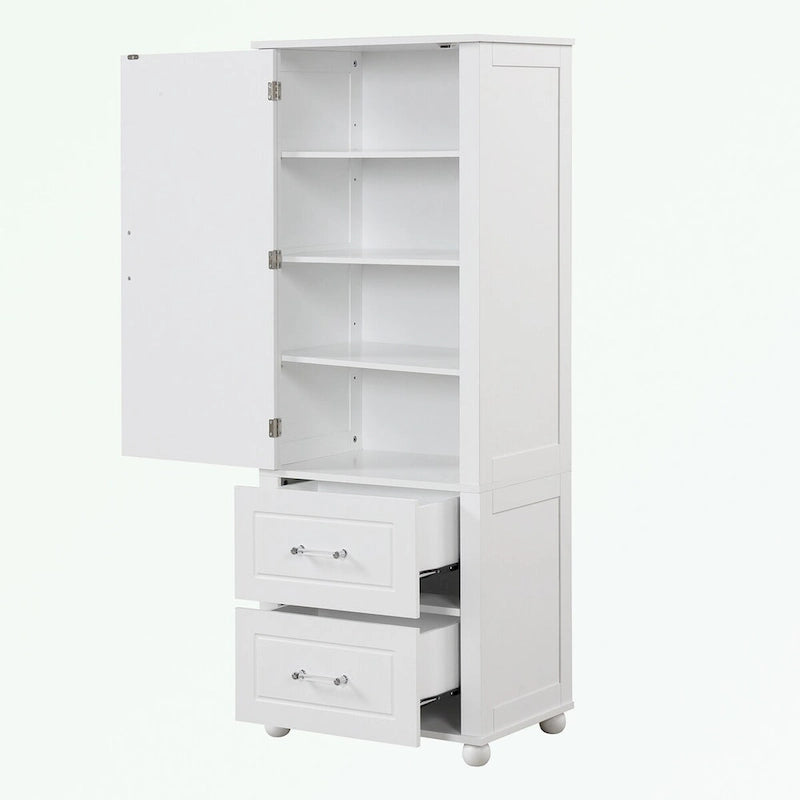 Meuble de rangement de salle de bain blanc sur pied – 2 tiroirs et étagères réglables