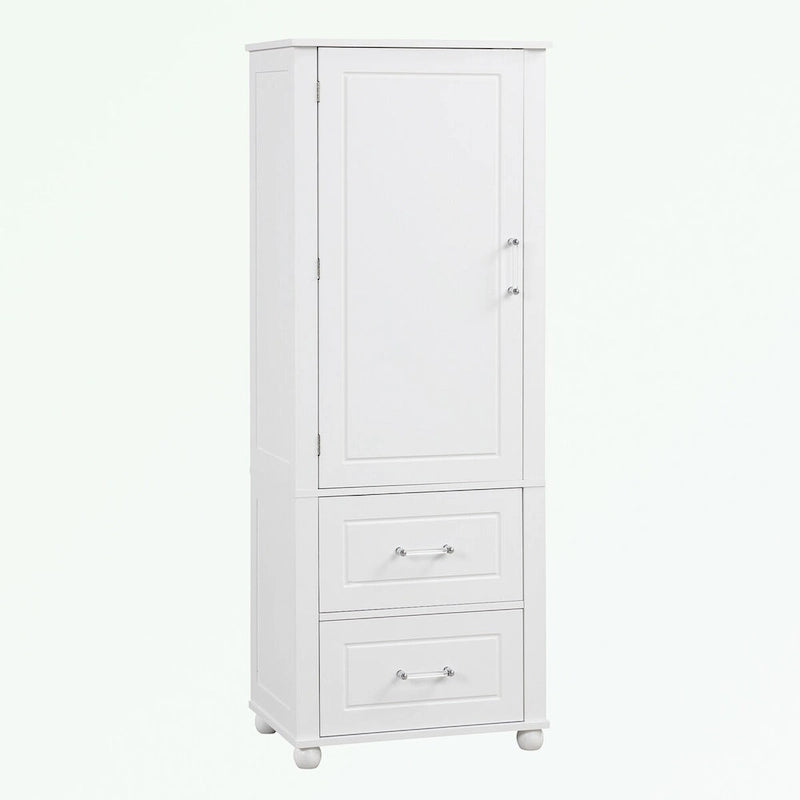 Meuble de rangement de salle de bain blanc sur pied – 2 tiroirs et étagères réglables