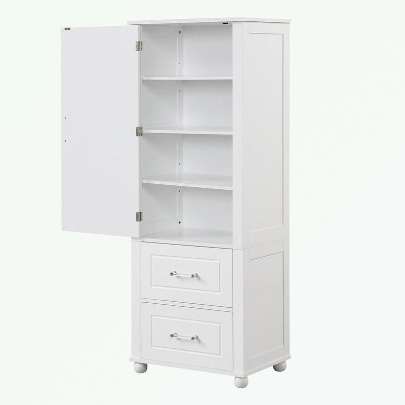 Meuble de rangement de salle de bain blanc sur pied – 2 tiroirs et étagères réglables