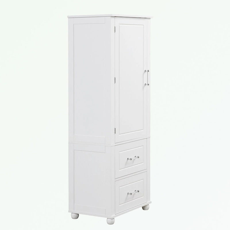 Meuble de rangement de salle de bain blanc sur pied – 2 tiroirs et étagères réglables