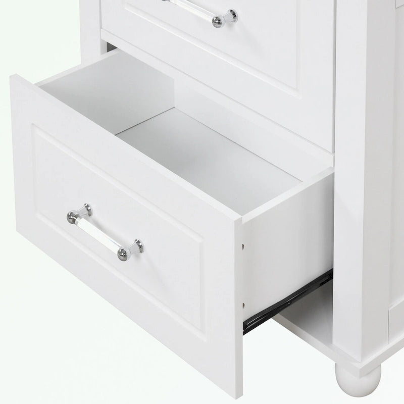 Meuble de rangement de salle de bain blanc sur pied – 2 tiroirs et étagères réglables