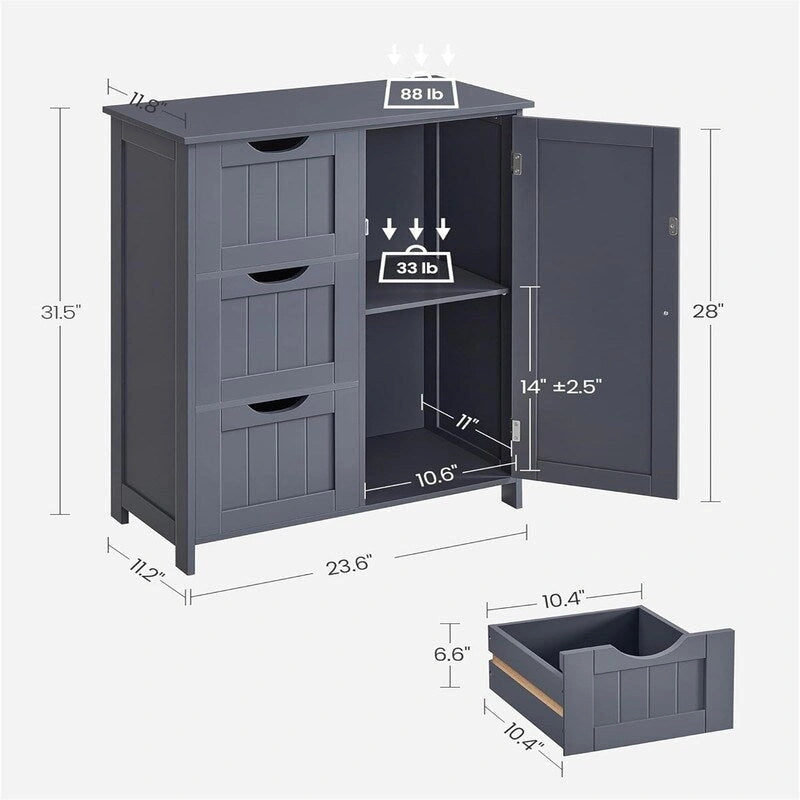Meuble de rangement au sol en bois gris ardoise avec 3 tiroirs, simple