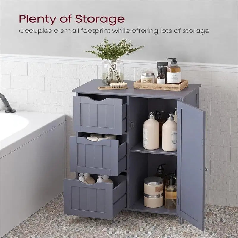 Meuble de rangement au sol en bois gris ardoise avec 3 tiroirs, simple