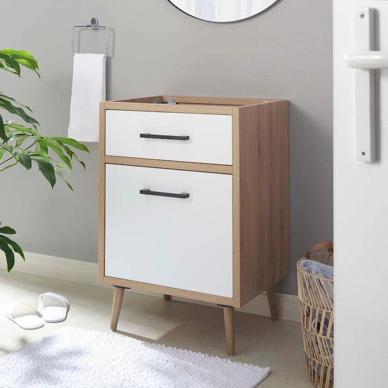 Meuble-lavabo blanc chêne de 24 po, vasque simple (évier non inclus)