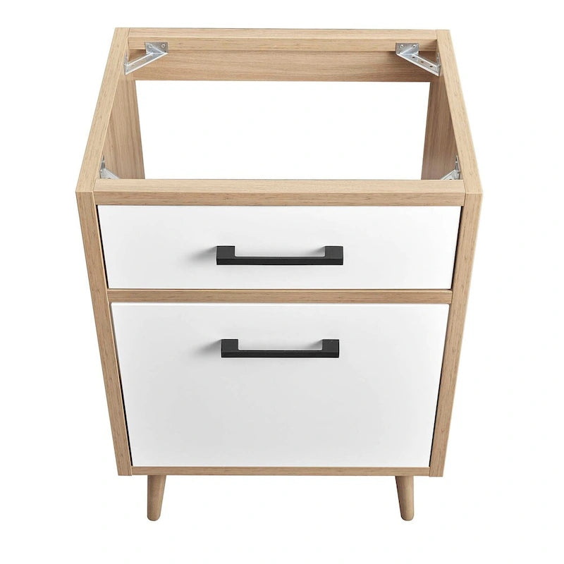 Meuble-lavabo blanc chêne de 24 po, vasque simple (évier non inclus)