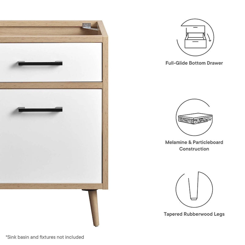 Meuble-lavabo blanc chêne de 24 po, vasque simple (évier non inclus)