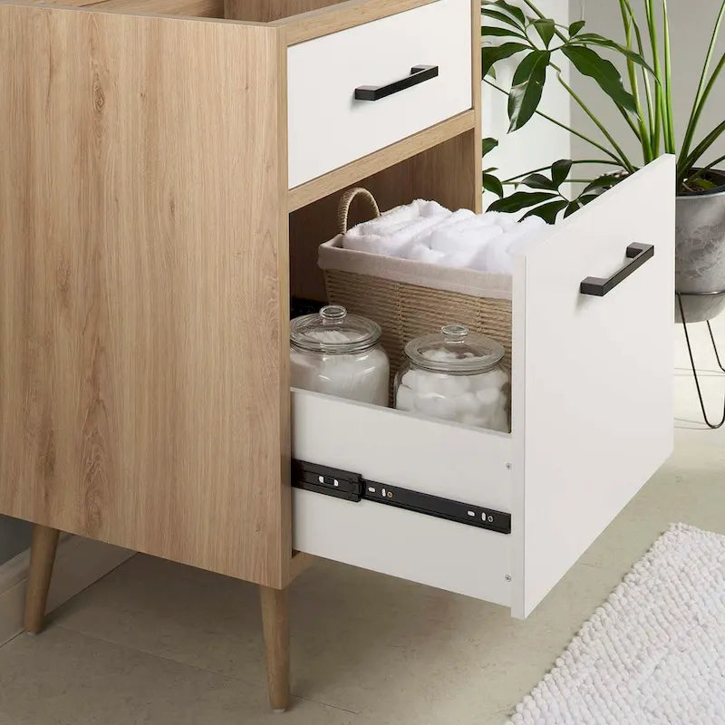 Meuble-lavabo blanc chêne de 24 po, vasque simple (évier non inclus)
