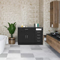 Meuble de rangement de salle de bain en MDF noir – 2 portes et 5 tiroirs, simple