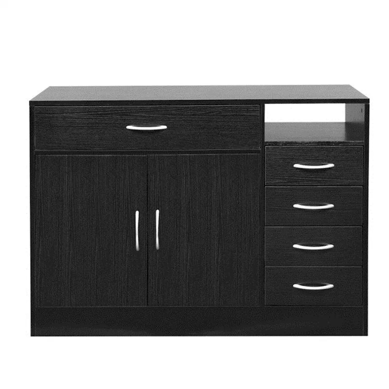 Meuble de rangement de salle de bain en MDF noir – 2 portes et 5 tiroirs, simple