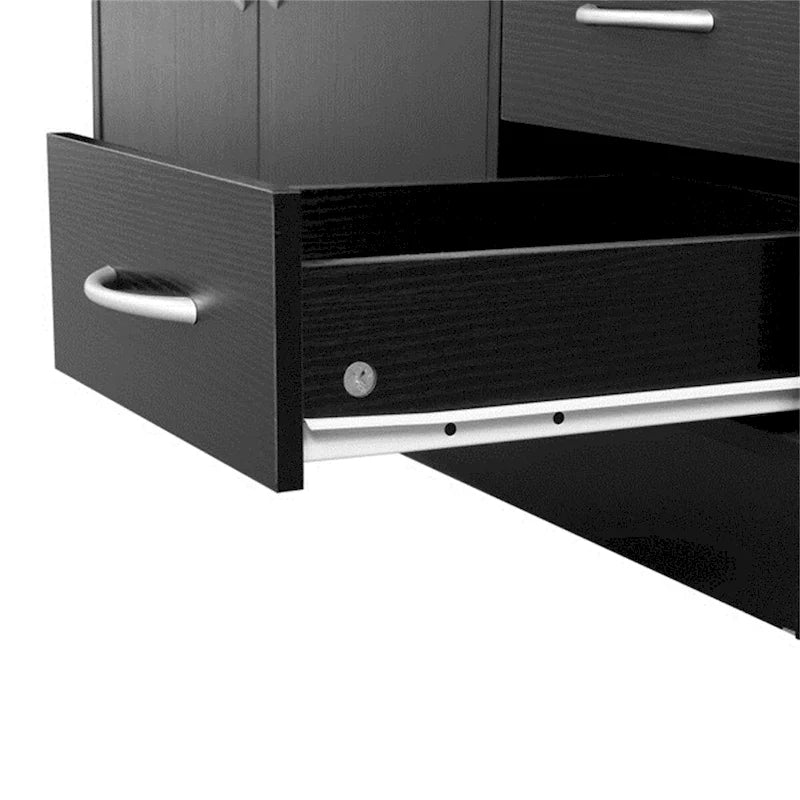 Meuble de rangement de salle de bain en MDF noir – 2 portes et 5 tiroirs, simple