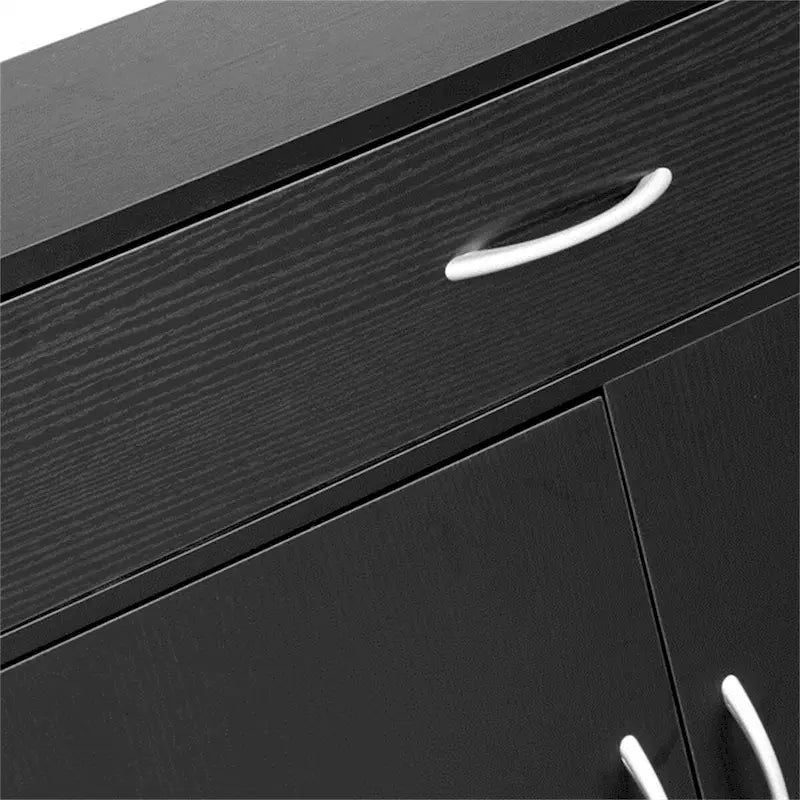 Meuble de rangement de salle de bain en MDF noir – 2 portes et 5 tiroirs, simple