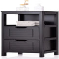 Meuble bas à 3 étagères avec 2 tiroirs et porte rainurée – Noir / Beige / Gris / Blanc, assemblage par une seule personne