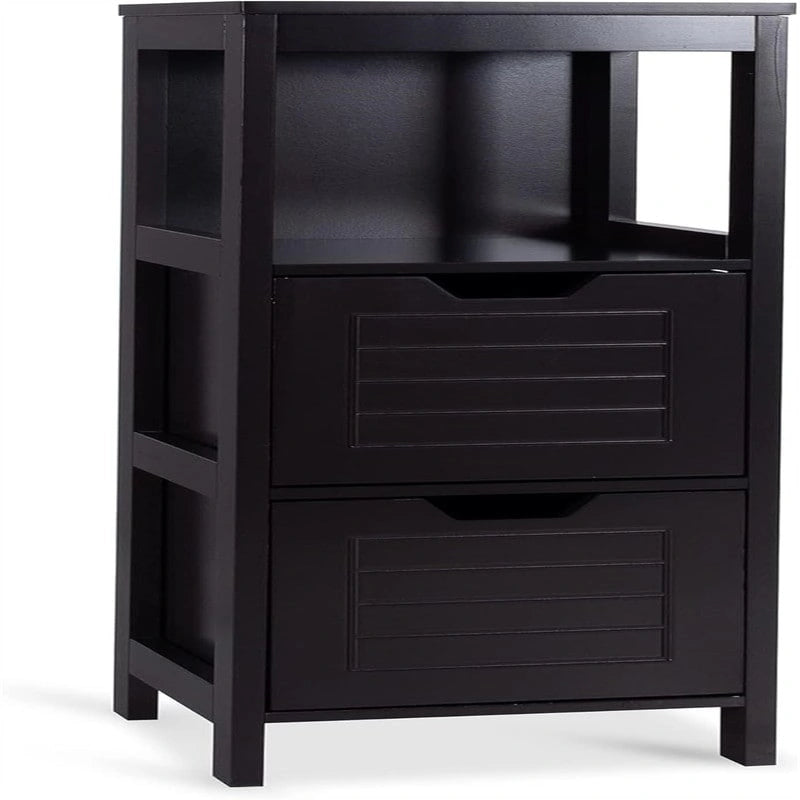 Meuble bas à 3 étagères avec 2 tiroirs et porte rainurée – Noir / Beige / Gris / Blanc, assemblage par une seule personne