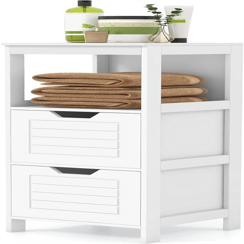 Meuble bas à 3 étagères avec 2 tiroirs et porte rainurée – Noir / Beige / Gris / Blanc, assemblage par une seule personne