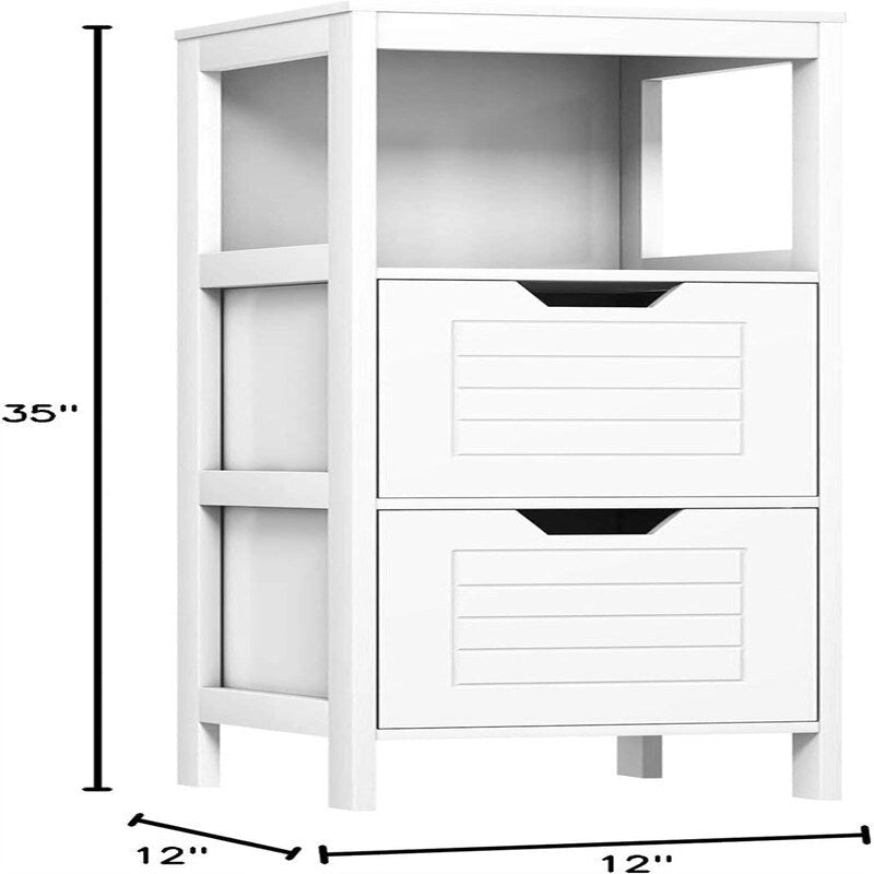 Meuble bas à 3 étagères avec 2 tiroirs et porte rainurée – Noir / Beige / Gris / Blanc, assemblage par une seule personne