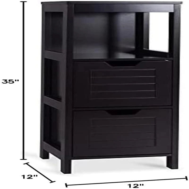 Meuble bas à 3 étagères avec 2 tiroirs et porte rainurée – Noir / Beige / Gris / Blanc, assemblage par une seule personne