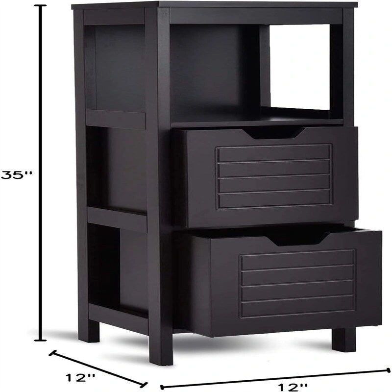 Meuble bas à 3 étagères avec 2 tiroirs et porte rainurée – Noir / Beige / Gris / Blanc, assemblage par une seule personne