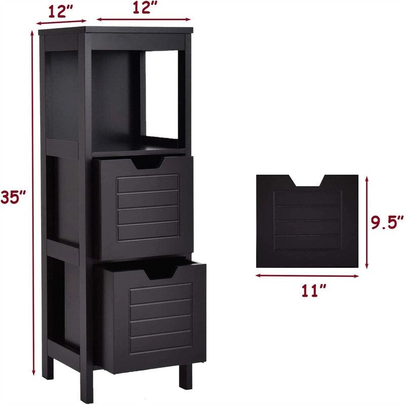 Meuble bas à 3 étagères avec 2 tiroirs et porte rainurée – Noir / Beige / Gris / Blanc, assemblage par une seule personne