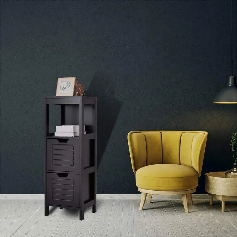 Meuble bas à 3 étagères avec 2 tiroirs et porte rainurée – Noir / Beige / Gris / Blanc, assemblage par une seule personne