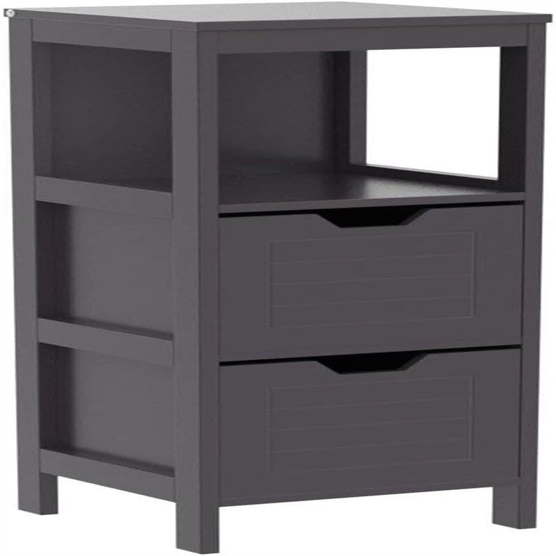 Meuble bas à 3 étagères avec 2 tiroirs et porte rainurée – Noir / Beige / Gris / Blanc, assemblage par une seule personne