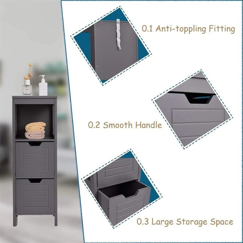 Meuble bas à 3 étagères avec 2 tiroirs et porte rainurée – Noir / Beige / Gris / Blanc, assemblage par une seule personne