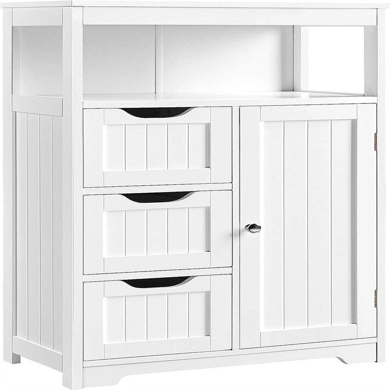 Meuble bas en bois blanc, 2 portes avec étagère ouverte