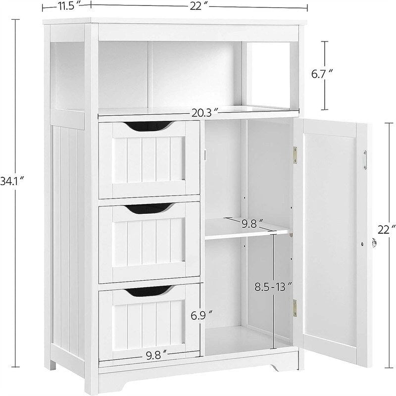Meuble bas en bois blanc, 2 portes avec étagère ouverte