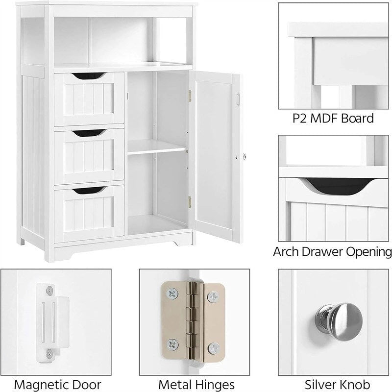 Meuble bas en bois blanc, 2 portes avec étagère ouverte