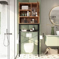 Meuble de rangement de salle de bain au-dessus des toilettes marron/blanc – 4 étagères ouvertes + placard avec porte
