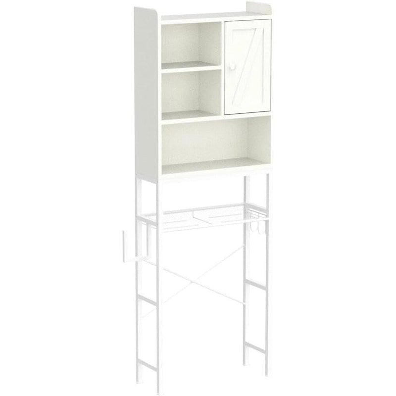 Meuble de rangement de salle de bain au-dessus des toilettes marron/blanc – 4 étagères ouvertes + placard avec porte