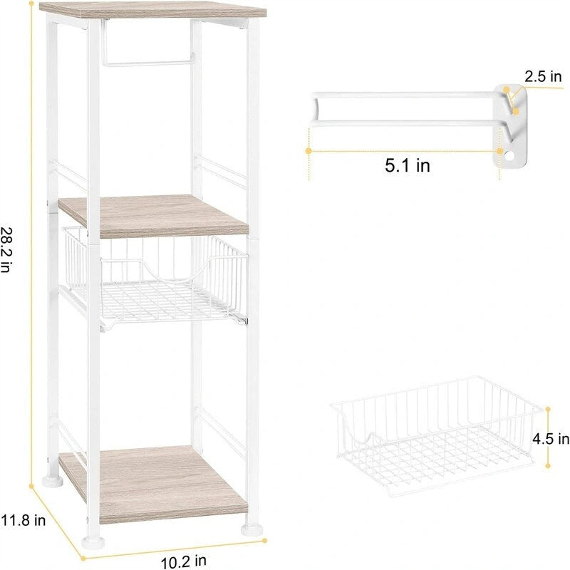 Étagère de salle de bain autoportante noire / rustique / chêne avec tiroir et porte-papier, 1 utilisateur