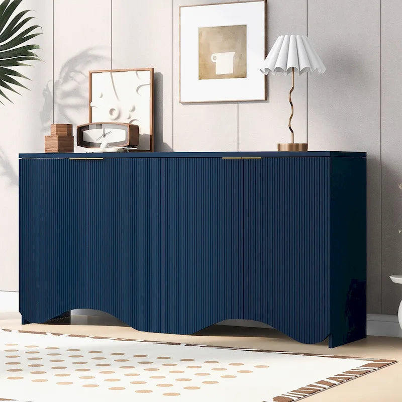Armoire de rangement avec portes à rayures texturées – Noir / Blanc / Bleu marine, assemblage par 1 personne