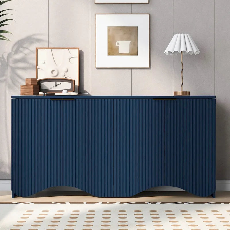 Armoire de rangement avec portes à rayures texturées – Noir / Blanc / Bleu marine, assemblage par 1 personne