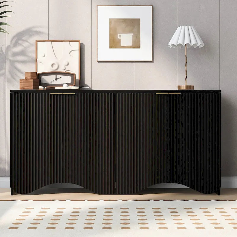 Armoire de rangement avec portes à rayures texturées – Noir / Blanc / Bleu marine, assemblage par 1 personne