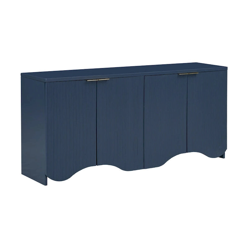 Armoire de rangement avec portes à rayures texturées – Noir / Blanc / Bleu marine, assemblage par 1 personne