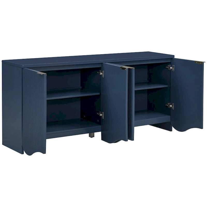 Armoire de rangement avec portes à rayures texturées – Noir / Blanc / Bleu marine, assemblage par 1 personne