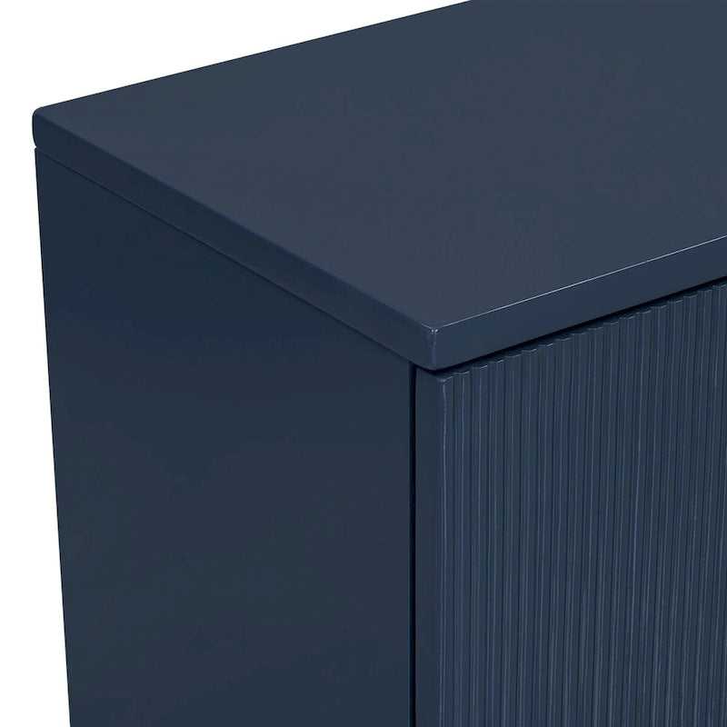 Armoire de rangement avec portes à rayures texturées – Noir / Blanc / Bleu marine, assemblage par 1 personne