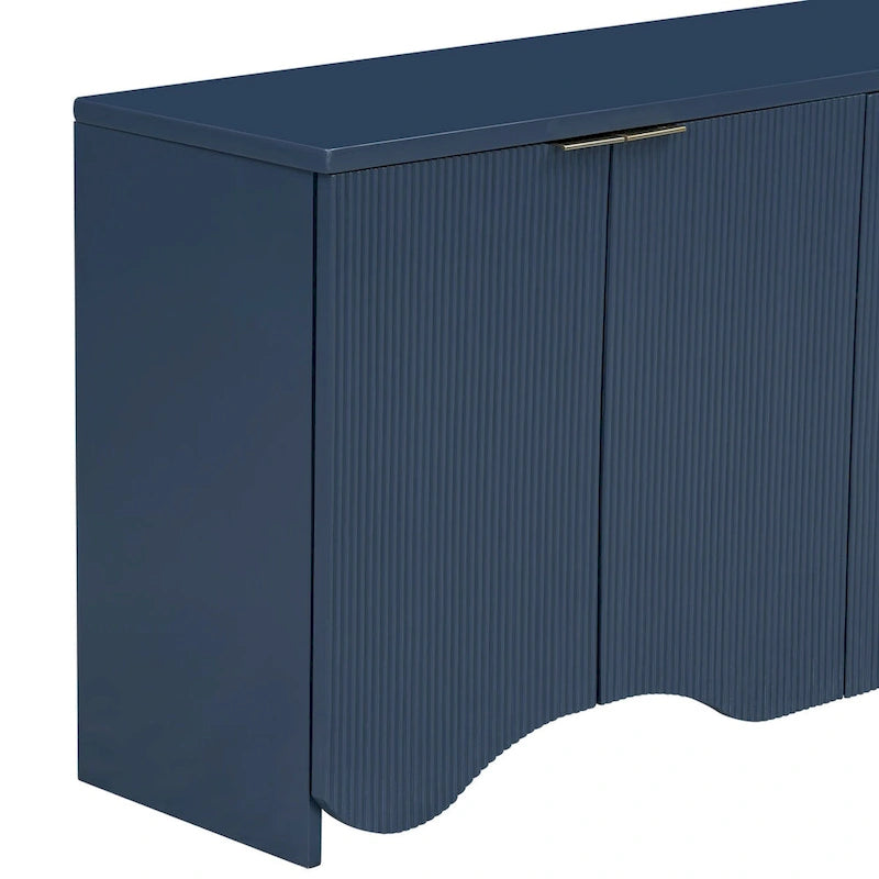 Armoire de rangement avec portes à rayures texturées – Noir / Blanc / Bleu marine, assemblage par 1 personne