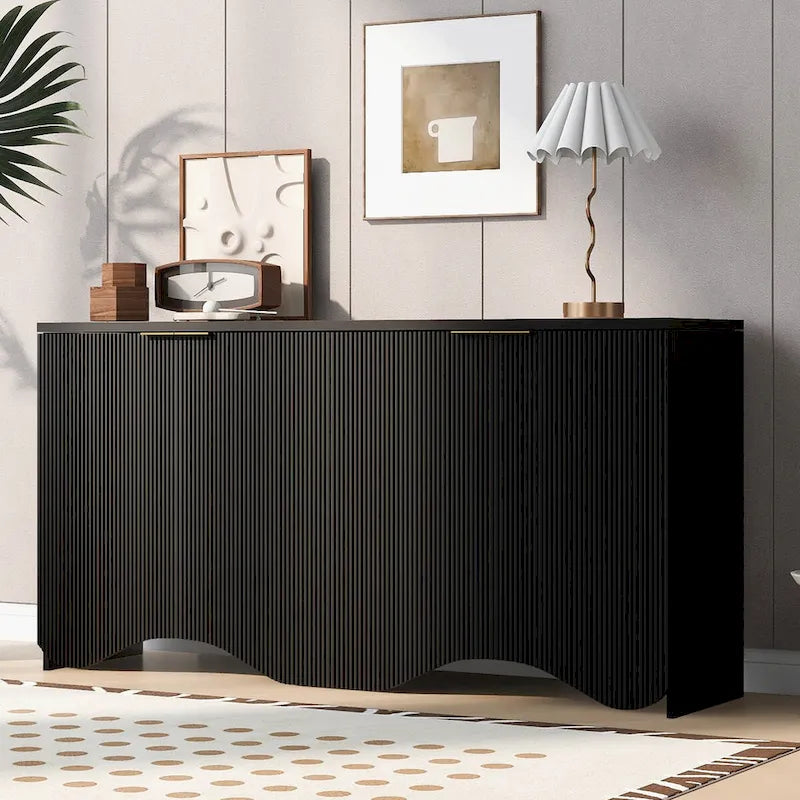 Armoire de rangement avec portes à rayures texturées – Noir / Blanc / Bleu marine, assemblage par 1 personne
