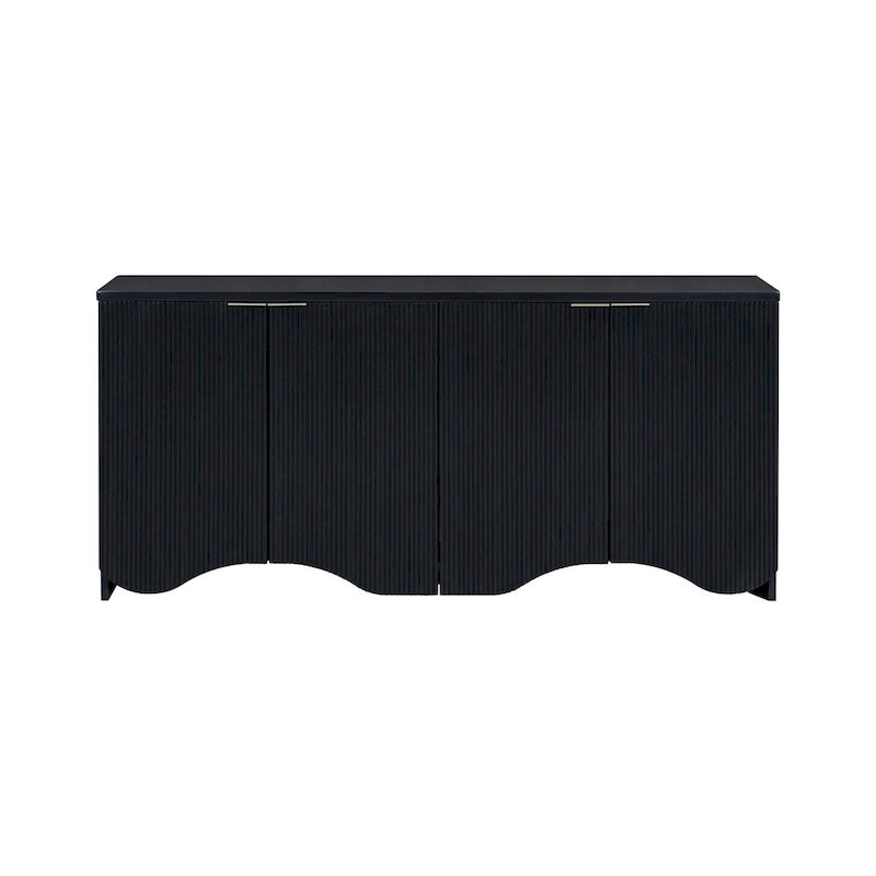 Armoire de rangement avec portes à rayures texturées – Noir / Blanc / Bleu marine, assemblage par 1 personne