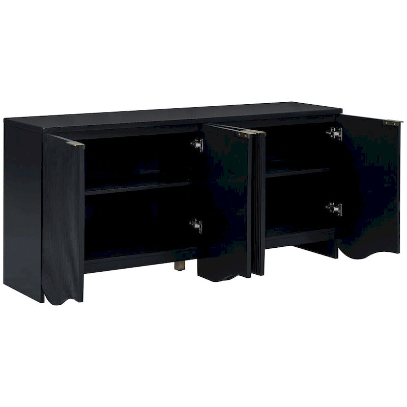 Armoire de rangement avec portes à rayures texturées – Noir / Blanc / Bleu marine, assemblage par 1 personne