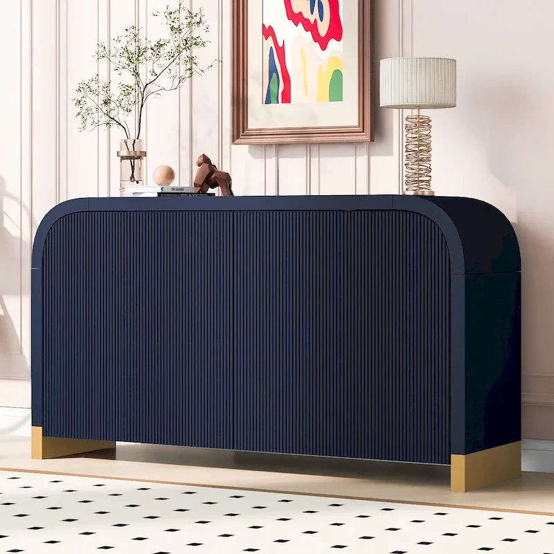 Armoire à 4 portes avec étagères réglables Bleu marine / Blanc / Noir