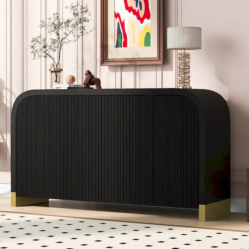 Armoire à 4 portes avec étagères réglables Bleu marine / Blanc / Noir