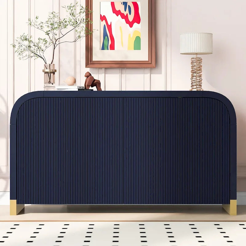 Armoire à 4 portes avec étagères réglables Bleu marine / Blanc / Noir