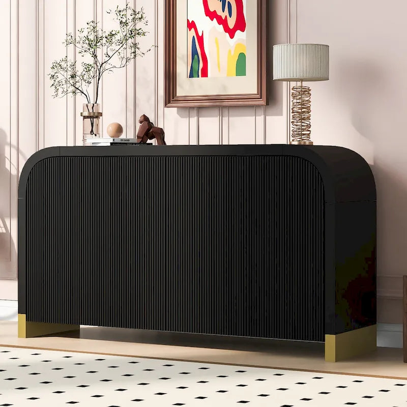 Armoire à 4 portes avec étagères réglables Bleu marine / Blanc / Noir