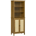 Bibliothèque simple à porte en rotin, 4 étagères, marron noyer
