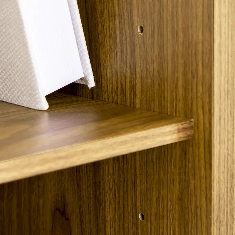 Bibliothèque simple à porte en rotin, 4 étagères, marron noyer