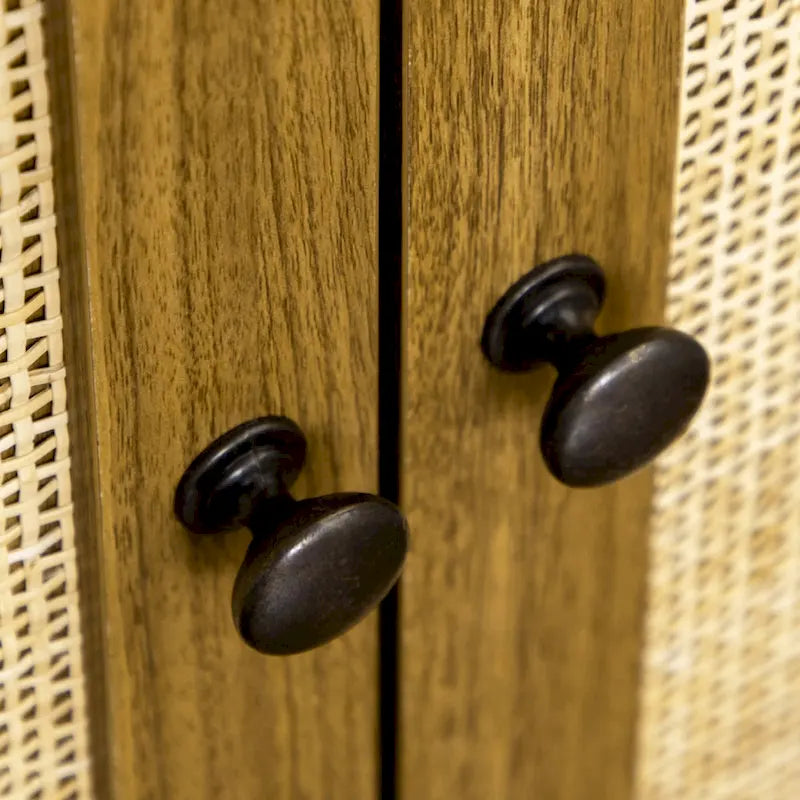 Bibliothèque simple à porte en rotin, 4 étagères, marron noyer