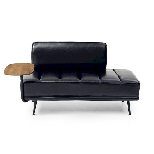 Banc de bout de lit en similicuir beige/noir avec plateau latéral pivotant à 360° et pieds en métal