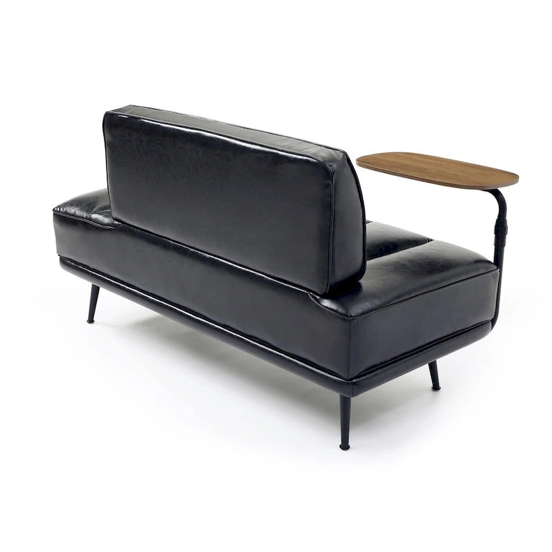 Banc de bout de lit en similicuir beige/noir avec plateau latéral pivotant à 360° et pieds en métal